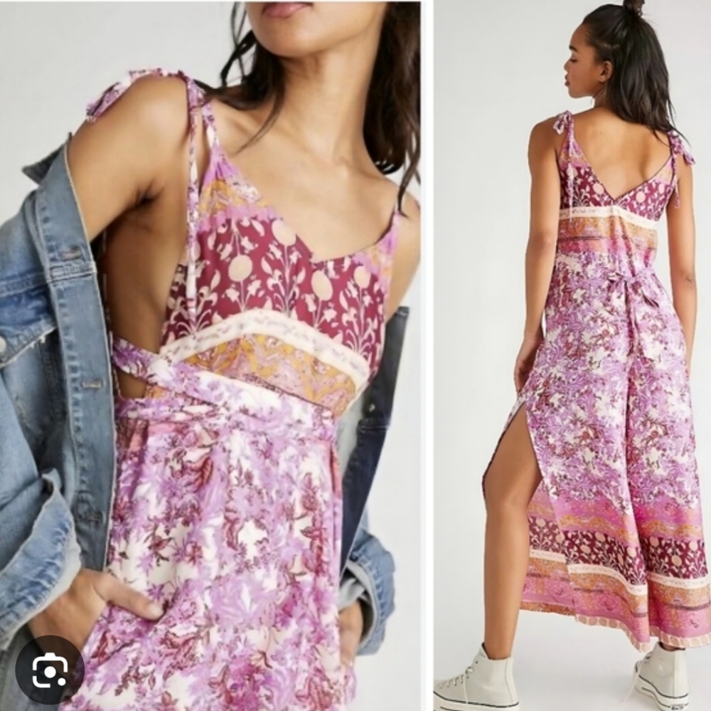 Free People Boho Leona Satin Print Jumpsuit